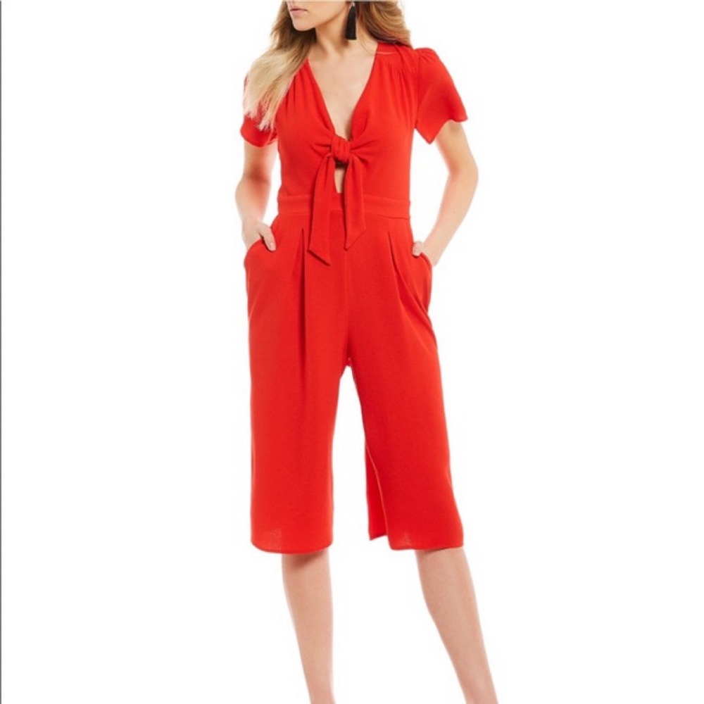Gianni Bini Red Tie-Front Jumpsuit Romper